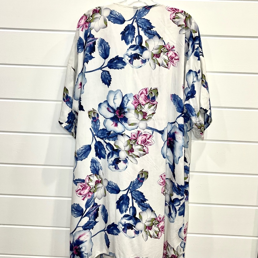 MEMORIES‎ Women's Floral Print Kimono Cardigan White Blue Pink Casual Romantic - Picture 5 of 9
